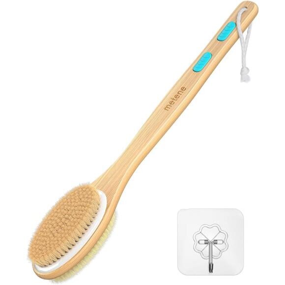 Dual-Sided Long Handle Shower Brush – Exfoliating & Soft Bristles for Bath & Dry - Picture 1 of 16